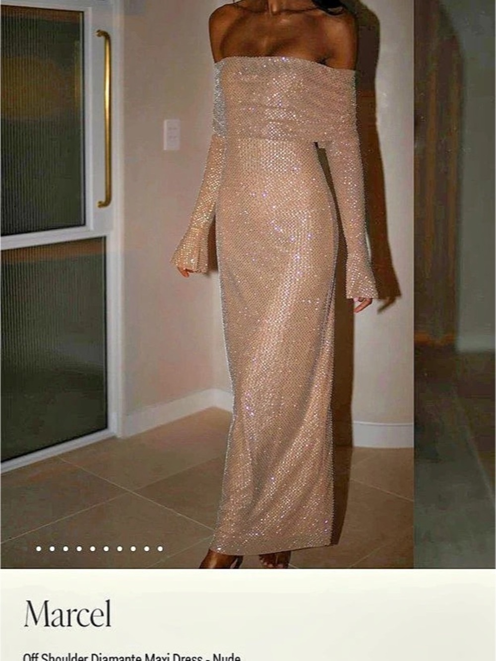 Meshki Marcel Off Shoulder Diamante Maxi Dress Brown Small